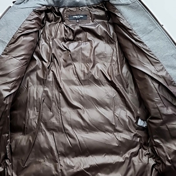 Kenneth Cole New York Men's Brown Puffer Winter Coat Grey Hood  Pockets Size Med - Picture 9 of 14
